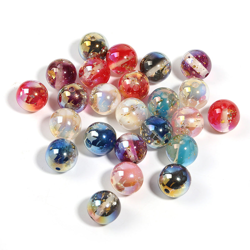 Wholesale 100pcs 16mm high gloss acrylic cylindrical gold foil sequins through hole beads diy mobile phone chain keychain beads loose beads